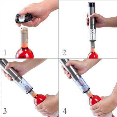 how to use an electric wine opener in a 4 step photo series