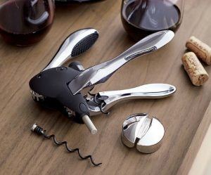 Lever wine opener showing the worm mechanism so cork doesn't shred